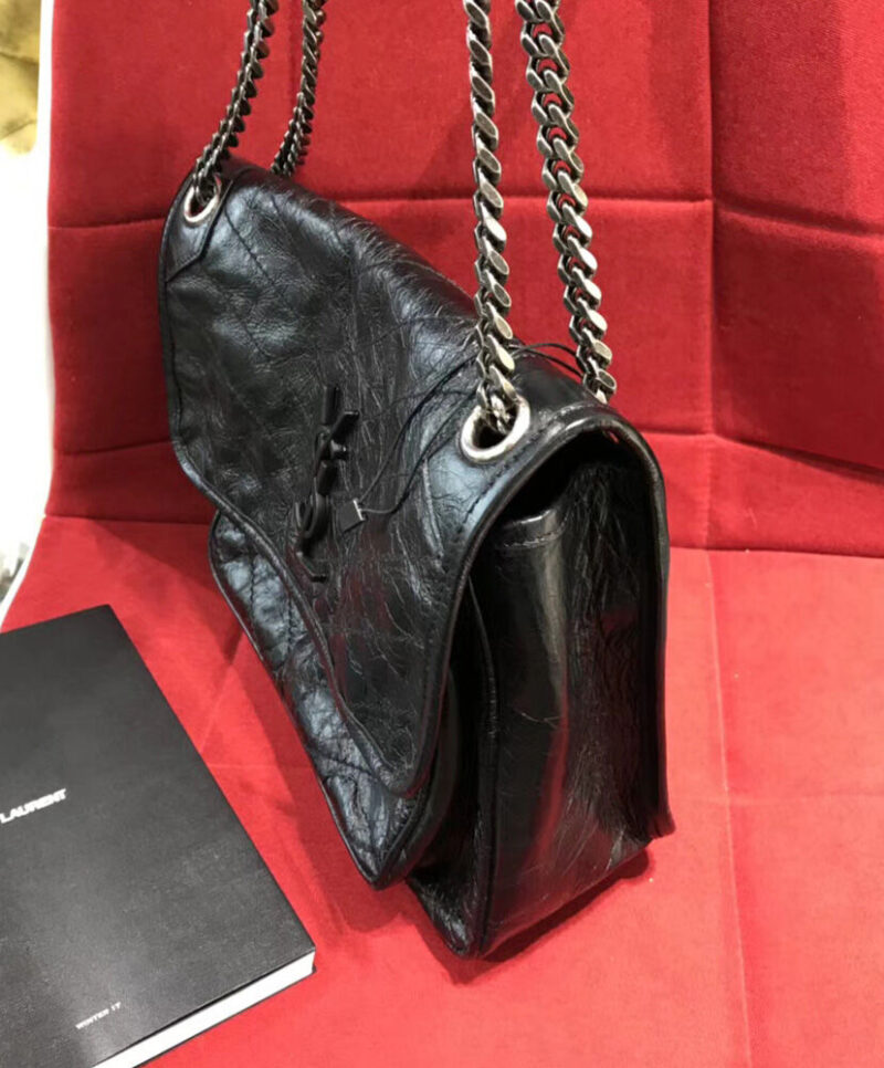 Saint Laurent Niki Medium Shiny Waxy Quilted Shoulder Bag 498894 Black